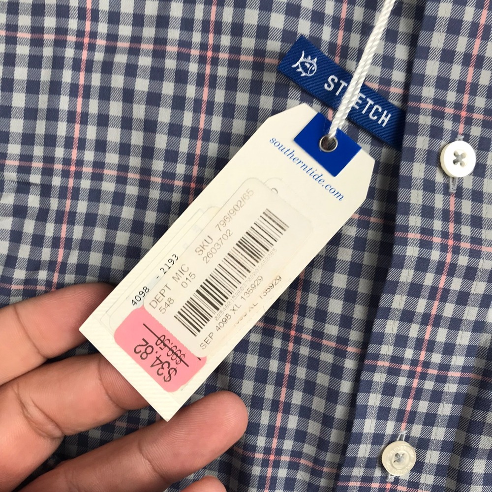 Southern Tide Stretch Sport Shirt Mens XL Classic Fit Blue Plaid Performance NEW - Picture 2 of 9